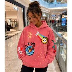PacSun Pink Graphic Hoodie Women's Large Y2K Streetwear It'll Be Ok Illustration